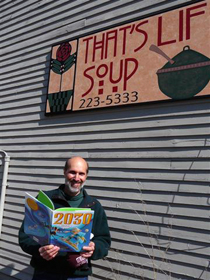 man reading in front of that's soup